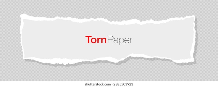 White ripped paper strip. Realistic paper scrap with torn edges. Torn paper for message note, page or banner. Vector illustration.