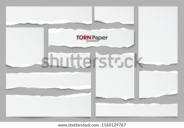 White ripped paper strips collection.\
Realistic paper scraps with torn edges. Sticky notes, shreds of\
notebook pages. Vector\
illustration.