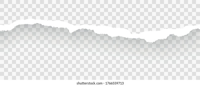 White ripped paper strips realistic. Torn paper on transparent background. Seamless horizontally Vector illustaration
