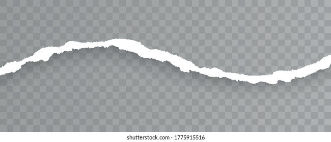 White ripped paper strips realistic. Torn paper on transparent background. Seamless horizontally Vector illustaration