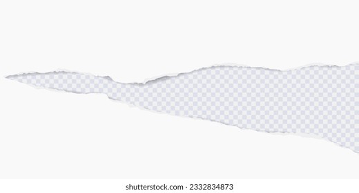White ripped paper with triangular hole with torn adges and soft shadow. Blank mockup for text or message on transparent. 3D vector illustration for presentation, advertising, website, banner layout