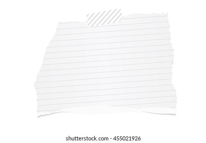 White ripped ruled note paper are stuck with sticky tape on background