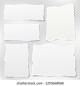 White ripped strips, note, notebook paper for text or message on gray squared background