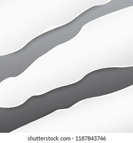 White ripped strips, note paper for text or message on gray background