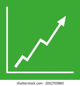 White rising arrow on green background. Timeline scale. Business background. Art lines. Vector illustration. Stock image. EPS 10.