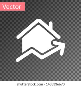 White Rising cost of housing icon isolated on transparent background. Rising price of real estate. Residential graph increases.  Vector Illustration