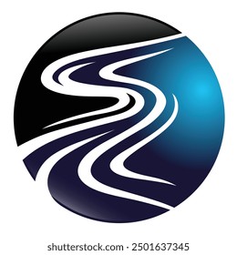 White river lines in a blue and black circle.