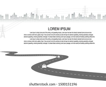 White road for clean energy to a clean society that loves the world. Symbols, steps for successful business planning Suitable for advertising and presentations.