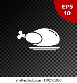 White Roasted turkey or chicken icon isolated on transparent dark background.  Vector Illustration