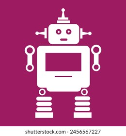 A white robo vector in a purple background.