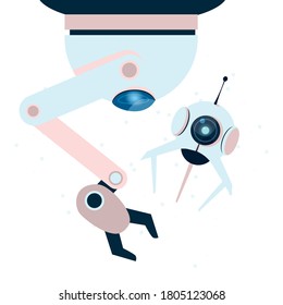 robot blanco brazo y ojo de la tecnología robótica juguete futurista máquina ciborg ciencia androide y ficción Ilustración vectorial