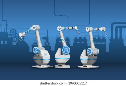 White robot arms in factory vector illustration