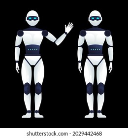 White robot with body as human. Artificial intelligence. Vector illustration in flat style