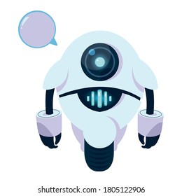 white robot cartoon with communication bubble of robotic technology futuristic toy future machine cyborg science android and fiction theme Vector illustration