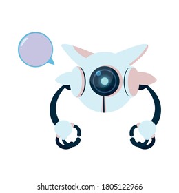 dibujos animados de robots blancos con burbuja de la comunicación de la tecnología robótica juguete futurista máquina futura ciborg ciencia android y ficción Ilustración vectorial