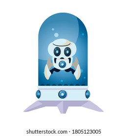 white robot cartoon in glass sphere of robotic technology futuristic toy future machine cyborg science android and fiction theme Vector illustration