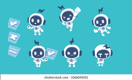 White Robot Character Mascot Set