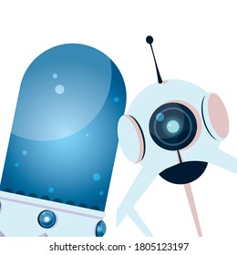 white robot glass sphere and eye of robotic technology futuristic toy future machine cyborg science android and fiction theme Vector illustration