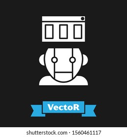 White Robot icon isolated on black background.  Vector Illustration