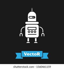 White Robot icon isolated on black background.  Vector Illustration