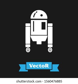 White Robot icon isolated on black background.  Vector Illustration