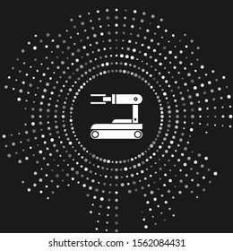 White Robot icon isolated on grey background. Abstract circle random dots. Vector Illustration