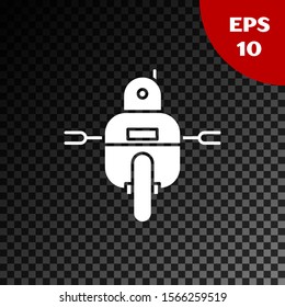 White Robot icon isolated on transparent dark background.  Vector Illustration