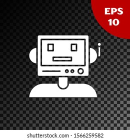White Robot icon isolated on transparent dark background.  Vector Illustration