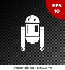 White Robot icon isolated on transparent dark background.  Vector Illustration