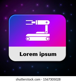 White Robot icon isolated on black background. Rectangle color button. Vector Illustration