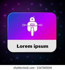 White Robot icon isolated on black background. Rectangle color button. Vector Illustration