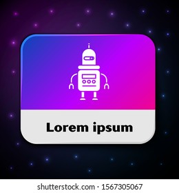 White Robot icon isolated on black background. Rectangle color button. Vector Illustration