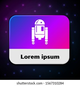White Robot icon isolated on black background. Rectangle color button. Vector Illustration