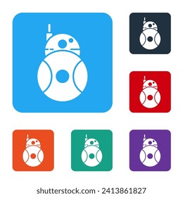 White Robot icon isolated on white background. Set icons in color square buttons. Vector
