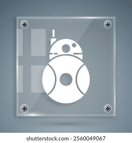 White Robot icon isolated on grey background. Square glass panels. Vector