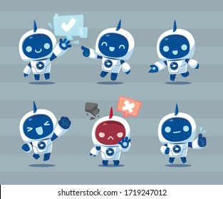 White Robot Mascot Character Action Set