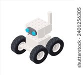 White robot on wheels in isometry. Vector