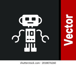 Icono de juguete de Robot blanco aislado en fondo negro.  Vector