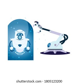 white robots cartoons of robotic technology futuristic toy future machine cyborg science android and fiction theme Vector illustration