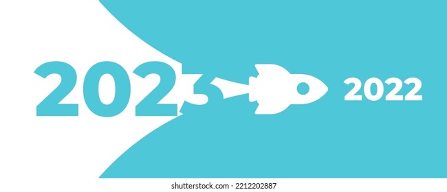 White rocket flying from Year 2022 to Year 2023.Business creativity new idea discovery innovation technology.New year idea concept.