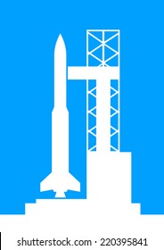 White rocket icon on blue background