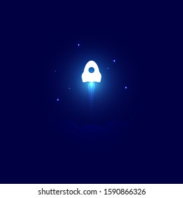 White rocket with jet move in dark blue space with glow star business growth illustration