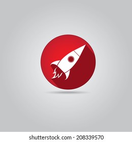 white Rocket launch flat icon on red background. business startup icon vector illustration