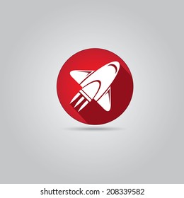 white Rocket launch flat icon on red background. business startup icon vector illustration