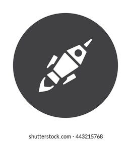White Rocket Launch icon on black button isolated on white