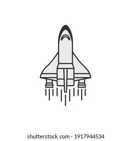 Icono del logo del cohete blanco. Servicio de transporte aéreo. Vector.