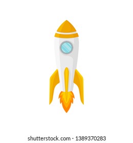 White rocket with orange nose. Vector illustration on white background.