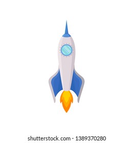 White rocket with a sharp nose. Vector illustration on white background.