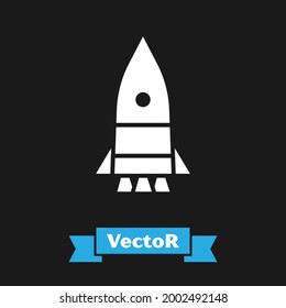 White Rocket ship icon isolated on black background. Space travel.  Vector Illustration