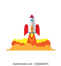White Rocket ship launch vector, illustration of object isolated white background